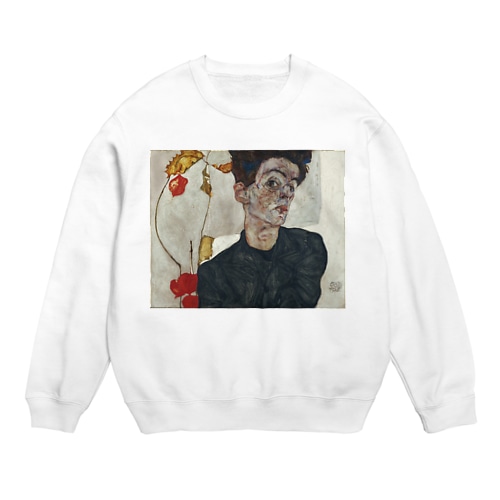 エゴン シーレ（Egon Schiele） / 自画像（Self-Portrait with Physalis） 1912 Crew Neck Sweatshirt