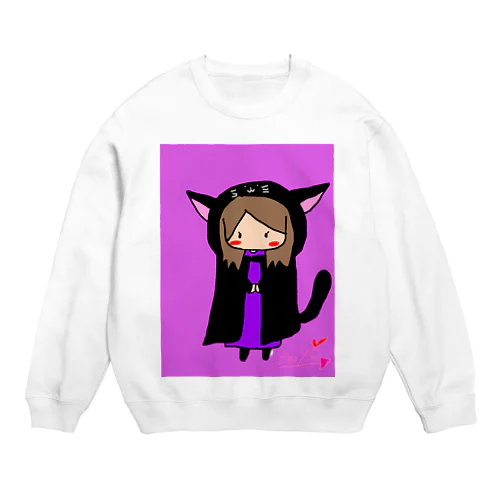 猫フード被ったチロ Crew Neck Sweatshirt