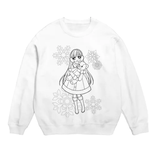 コートを着た女の子（線画/背景有り） Crew Neck Sweatshirt