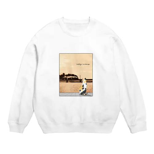 日豊本線 小丸川鉄橋を渡るSL (with 三毛猫) Crew Neck Sweatshirt