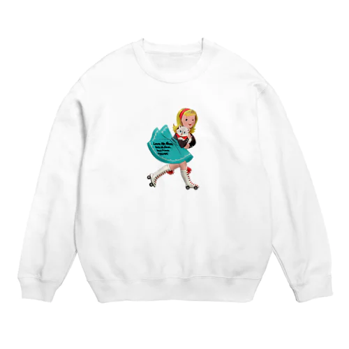 レトロガールと猫 Crew Neck Sweatshirt