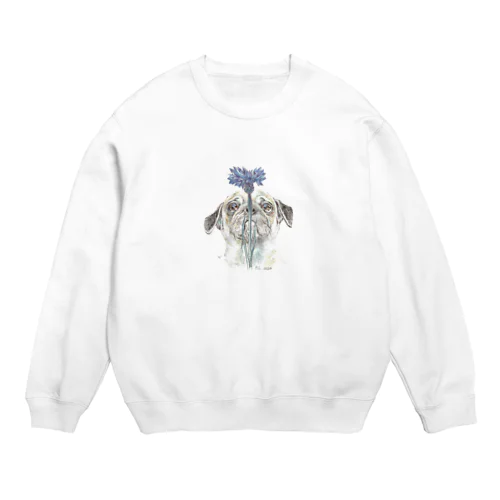 パグとヤグルマギク Crew Neck Sweatshirt