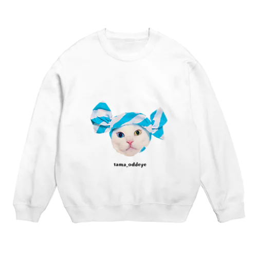 白猫オッドアイのタマ　キャンディバージョン Crew Neck Sweatshirt