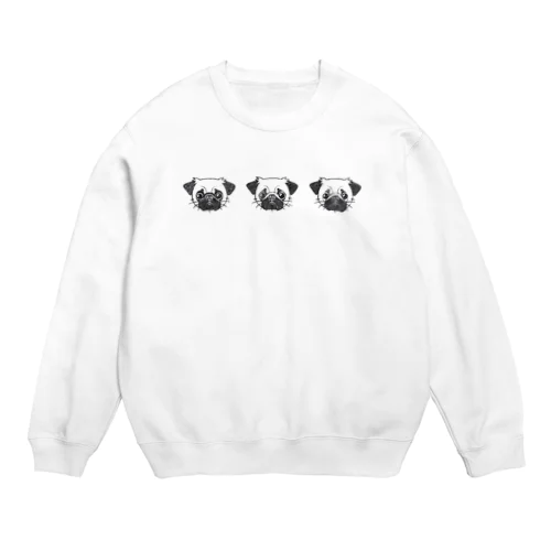 パグ氏の顔３つ Crew Neck Sweatshirt