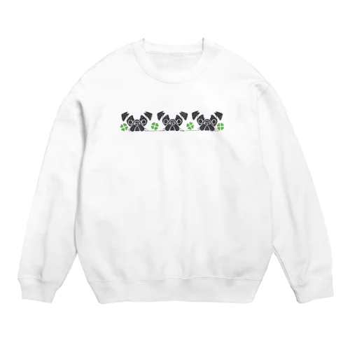 パグとクローバー３つ Crew Neck Sweatshirt