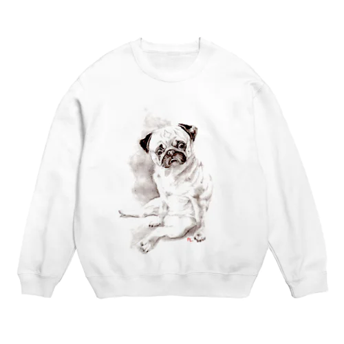 パグの水墨画風 Crew Neck Sweatshirt