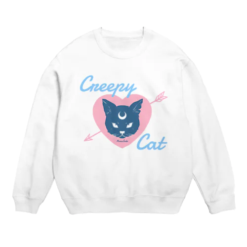 【MOON SIDE】 Creepy Cat #Pink*Blue Crew Neck Sweatshirt