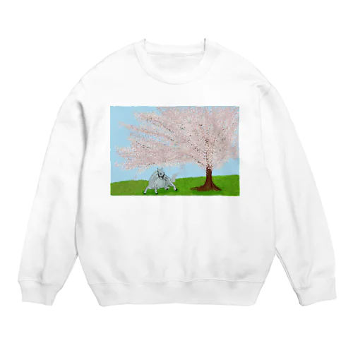 桜で涼む芦毛の怪物くん Crew Neck Sweatshirt