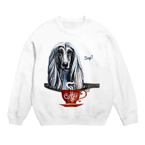 アフガンハウンドはコーヒーが大好き Crew Neck Sweatshirt