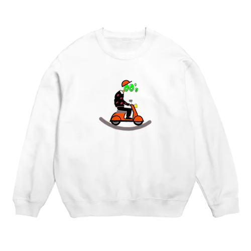 オレンジ原付花柄シャツ野郎 Crew Neck Sweatshirt