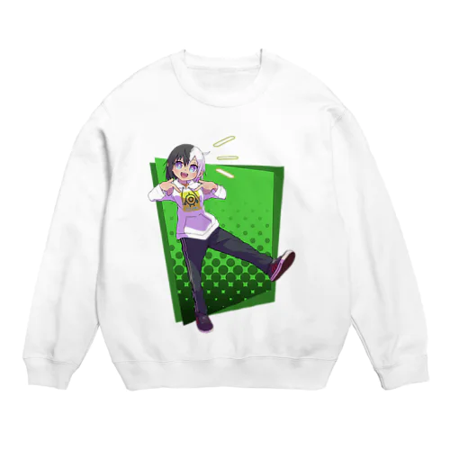 ツートンちゃん(緑背景) Crew Neck Sweatshirt