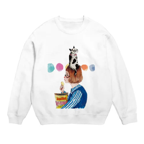 牛猫と少女 Crew Neck Sweatshirt