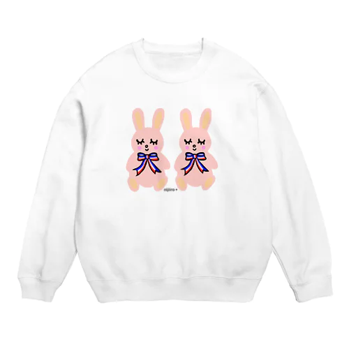 おすましウサギさん おしゃれトリコロールリボン Crew Neck Sweatshirt