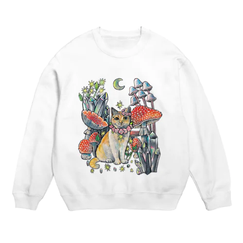 キキちゃんキノコの森　チャトラ猫とキノコ Crew Neck Sweatshirt