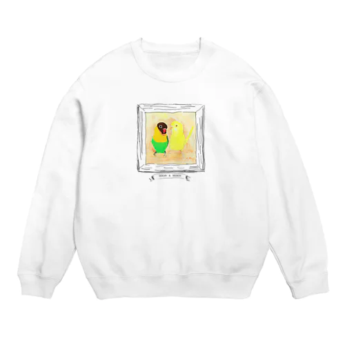 　インコ隊　手書きの額に飾ってみた『小６作品　仲良しインコの絵 Crew Neck Sweatshirt