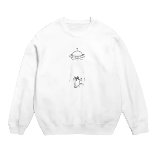 鳥獣戯画風 ボストンテリア ーUFOにさらわれそうー Crew Neck Sweatshirt