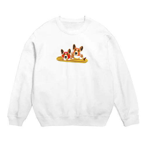 ２頭のコーギーマスクのサーフボード Crew Neck Sweatshirt