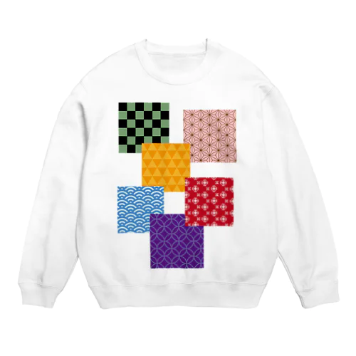 和柄パッチワーク風 Crew Neck Sweatshirt