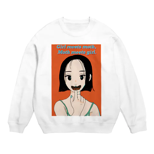 Girl meets moth, Moth meets girl. Crew Neck Sweatshirt
