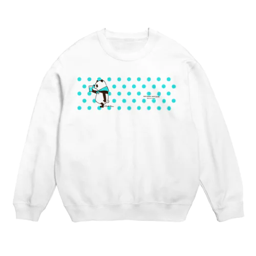 水玉パンダ　ブルー Crew Neck Sweatshirt