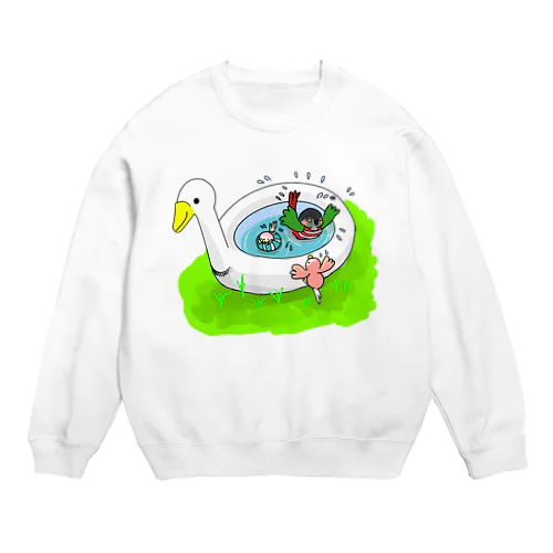 インコ兄弟でプール Crew Neck Sweatshirt