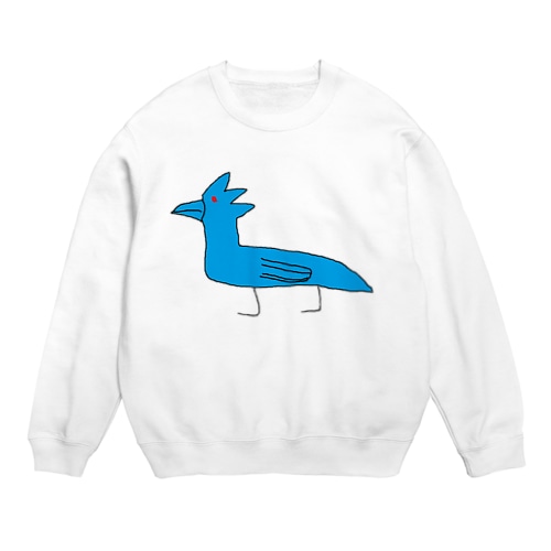 変な青いトリ Crew Neck Sweatshirt