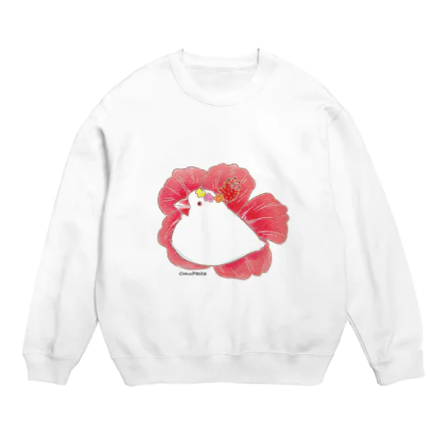 ハイビスカスと白文鳥 Crew Neck Sweatshirt