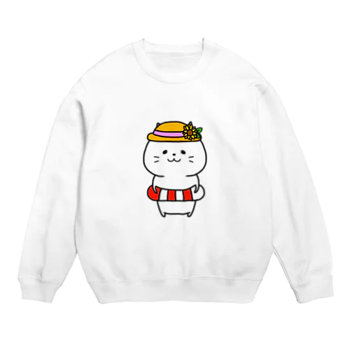 浮き輪帽子ねこさん Crew Neck Sweatshirt