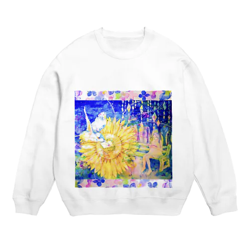 向日葵と翡翠・紫陽花の花びら（正方形） Crew Neck Sweatshirt