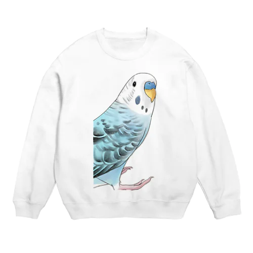 振りむきセキセイインコちゃん【まめるりはことり】 Crew Neck Sweatshirt