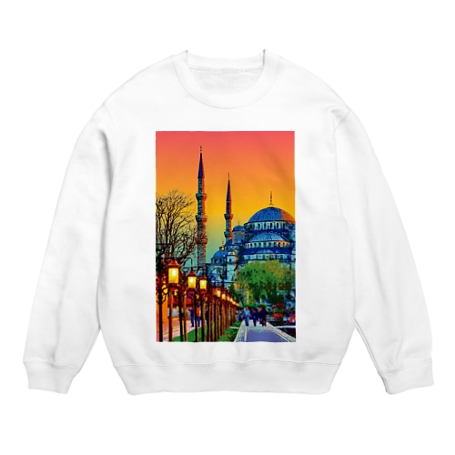 トルコ 夕暮れのスルタンアフメト・モスク Crew Neck Sweatshirt
