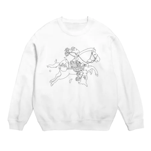 馬とヤギ、南国フルーツを収穫(線画Ｖｅｒ) Crew Neck Sweatshirt