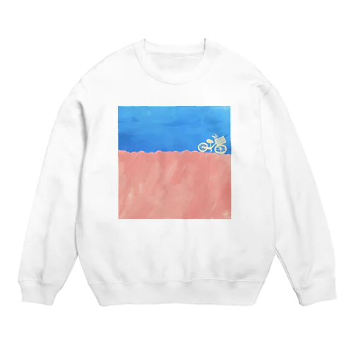 土手<自転車・ピンク> Crew Neck Sweatshirt