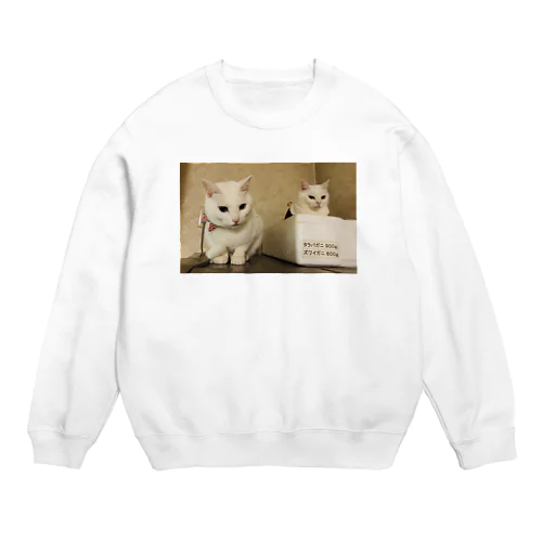 白猫とカニ Crew Neck Sweatshirt