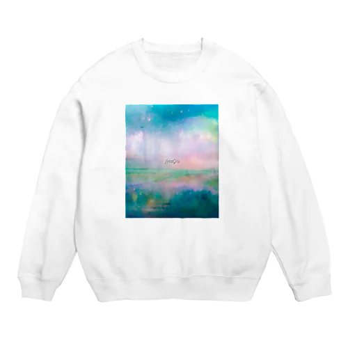 油絵風の癒しデザイン(ターコイズブルー) Crew Neck Sweatshirt