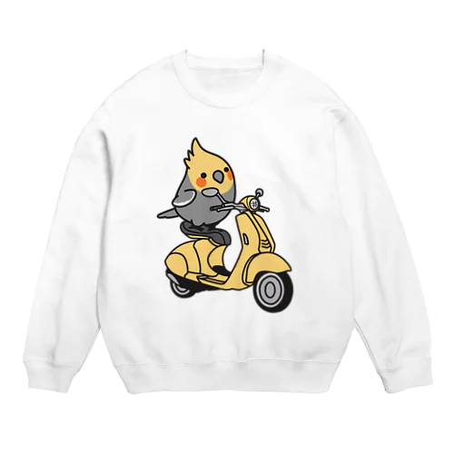 Chubby Bird バイクに乗ったオカメインコ Crew Neck Sweatshirt