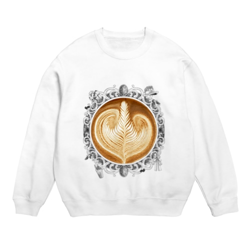 【Lady's sweet coffee】ラテアート エレガンスリーフ / With accessories Crew Neck Sweatshirt