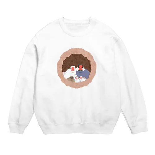 文鳥一家のどこでも壷巣！住み着くシリーズ Crew Neck Sweatshirt