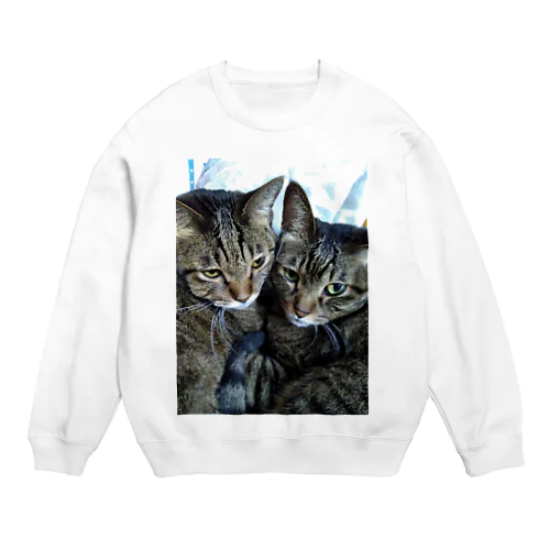 キジトラ猫の仲良し姉妹 Crew Neck Sweatshirt