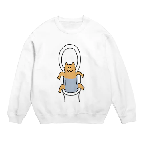 便器はまりねこ Crew Neck Sweatshirt