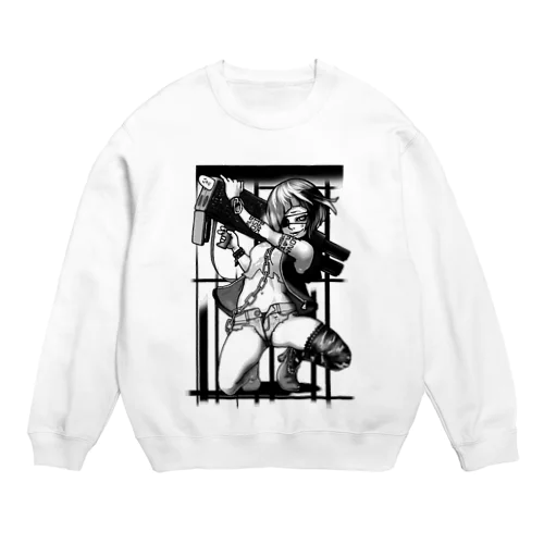 ランチャーガール（モノクロ） Crew Neck Sweatshirt