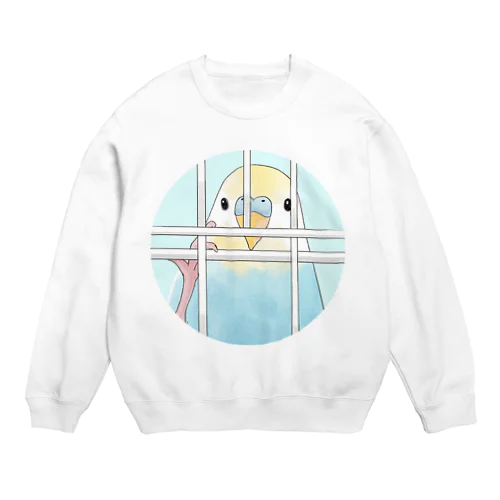 可愛いのぞき見セキセイインコちゃん【まめるりはことり】 Crew Neck Sweatshirt