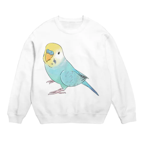 見上げるセキセイインコちゃん【まめるりはことり】 Crew Neck Sweatshirt