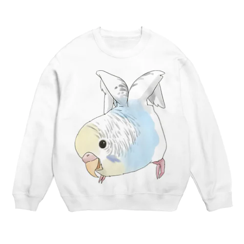 ご機嫌羽セキセイインコちゃん【まめるりはことり】 Crew Neck Sweatshirt