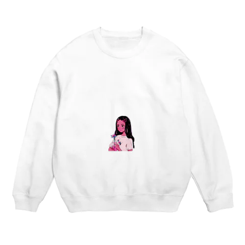 花を持った少女 Crew Neck Sweatshirt