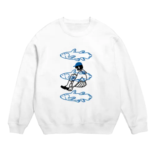 シーラカンスと少女（青） Crew Neck Sweatshirt