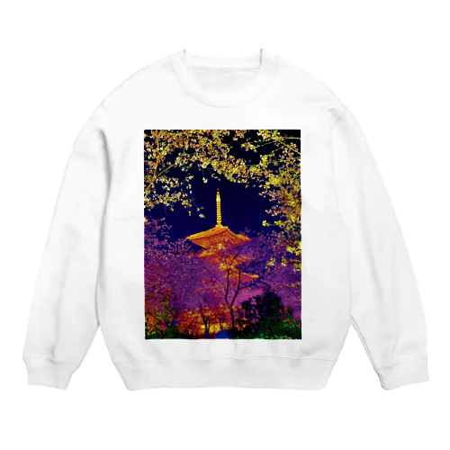 中国 武漢の夜桜 Crew Neck Sweatshirt