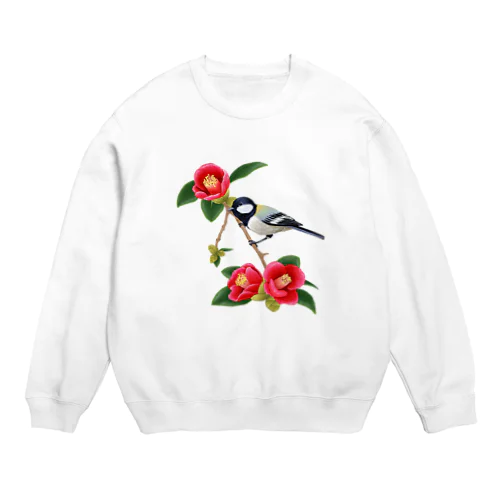 椿とシジュウカラ Crew Neck Sweatshirt