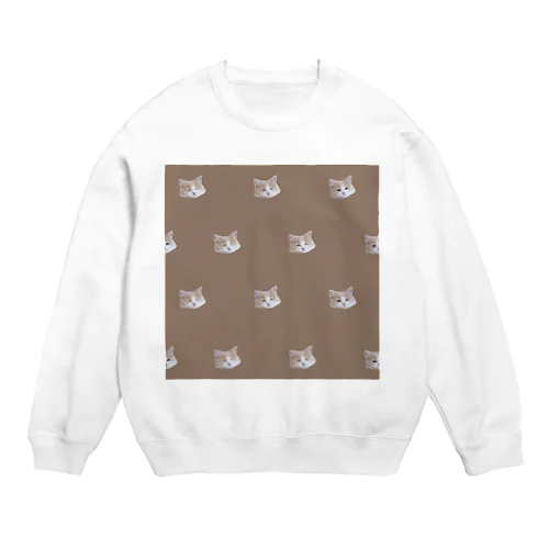 お昼寝ネコチャン　総柄ブラウン Crew Neck Sweatshirt