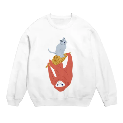 猫&ナマケモノ⇒UFO捕獲編 Crew Neck Sweatshirt